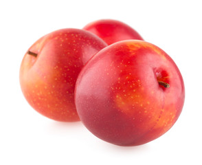 red plums on white background