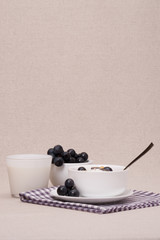 Muesli With Yogurt Breakfast. Black Grapes