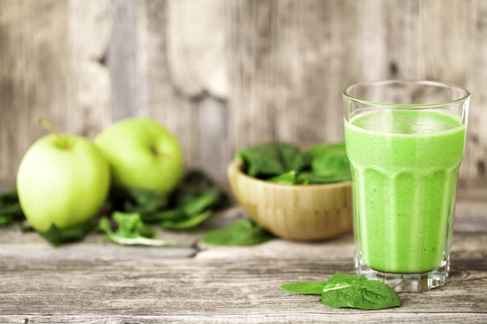 Fruit Smoothie green with spinach and apple healthy food