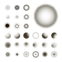 Set of abstract halftone isolated circular texture
