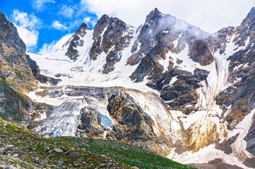 View of the Tuturgu-West glacier. Caucasus mountains, Bezengi region, Kabardino-Balkaria, Russia