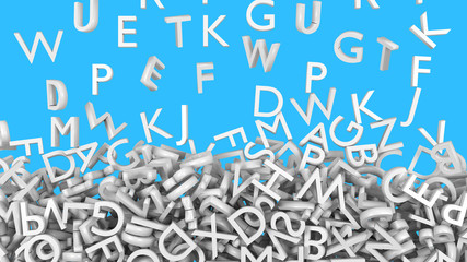 White alphabet letters fall. Light blue background