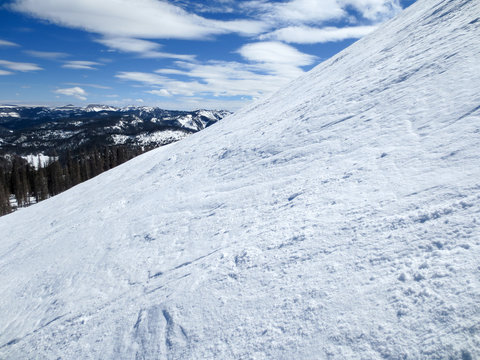 Looking Across The Steep Slope Of A Black Diamond Ski Run At Wolf Creek In Colorado