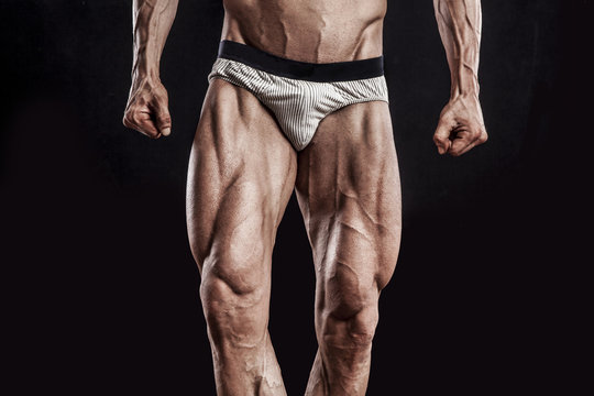 Premium Photo  Man legs or muscles on studio background for fitness check  workout training goals or studio exercise wellness underwear model  bodybuilder and strong athlete feet on gray backdrop for healthcare