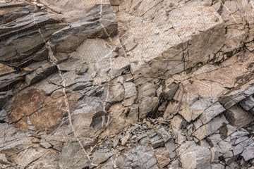 Protective mesh. Nature Rock Protection Landslide High Hill.