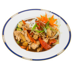 Sweet and sour stir fry isolated on white