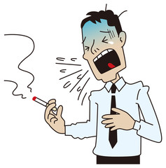 煙草にむせるビジネスマン