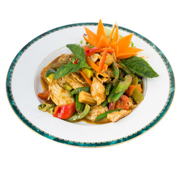 Red Curry stir fry isolated on white