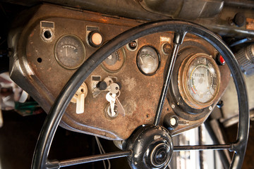 steering wheel of old truck