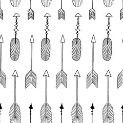 Vector seamless pattern with hand drawn tribal arrows.