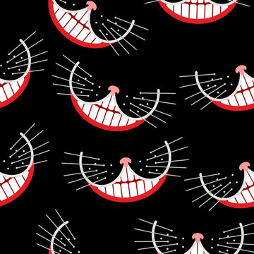 Cheshire cat Smile  seamless pattern. Vector background.