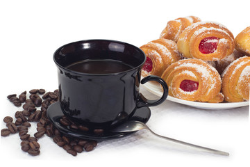 coffee, breakfast, croissant