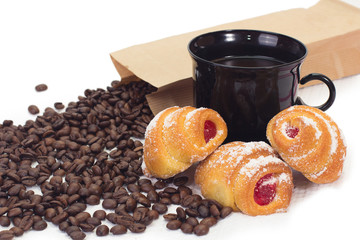 coffee, breakfast, croissant