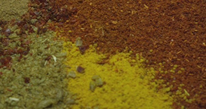 Spices cumin, paprika, turmeric, cinnamon. Macro.