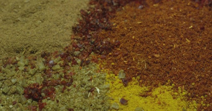 Spices cumin, paprika, turmeric, cinnamon. Macro.