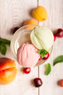 Ice cream and fruits