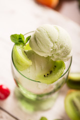 Tasty ice cream with kiwi
