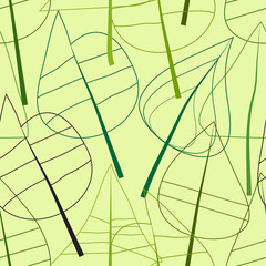 Seamless green pattern with veins of leaves