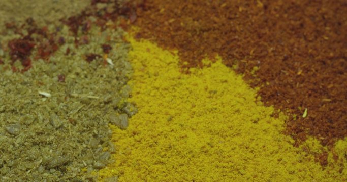 Spices cumin, paprika, turmeric, cinnamon. Macro.