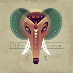 Fototapeta premium vector illustration of engraving elephant head . Mammoth.