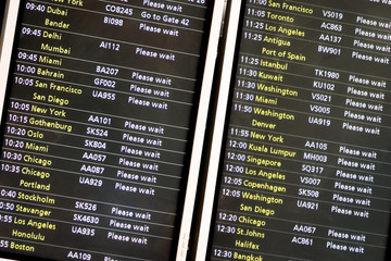 Fototapeta premium Flight departure board. Full frame detail of a departure board at a major International airport.
