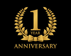 anniversary logo ribbon wreath black background 1