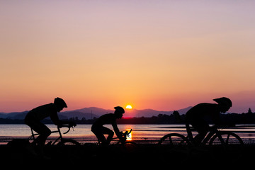 Fototapeta na wymiar Cycling at beach on twilight time