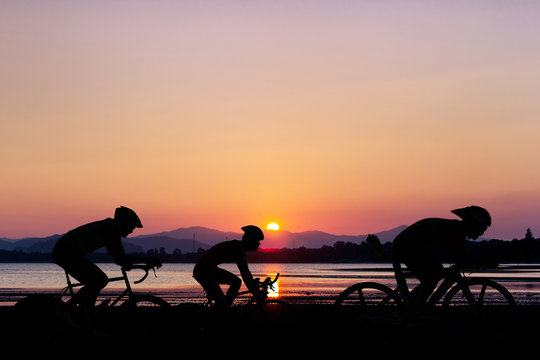 Cycling at beach on twilight time