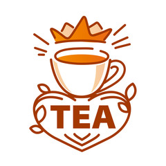 vector logo cup of tea and a crown