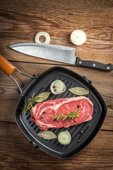 Raw beef steak.