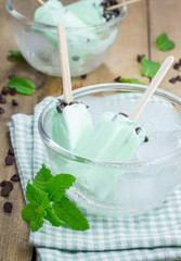 Mint and chocolate chips yogurt popsicles