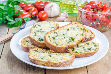 Crostini with basil, parsley, garlic and cheese