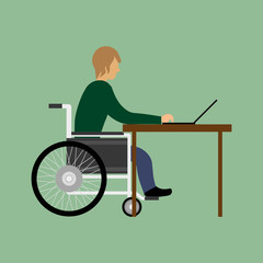 Handicapped man working with laptop