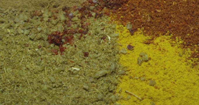 Spices cumin, paprika, turmeric, cinnamon. Macro.