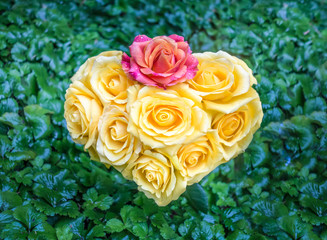 Rosenherz mit gelben Rosen und einer roten Rose als Color Key