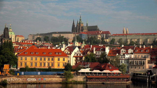 Castle Hradcany and Saint Vitus Cathedral over Lesser Town, Tourists on Boat Sightseeing trips. Prague was visited by more than 8 million people in 2014.