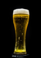 Beer in glass, black background