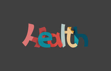Health word, drawn lettering typographic element