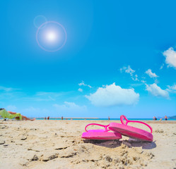 pink sandals and bright sun