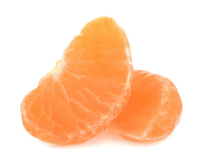 Peeled tangerine or mandarin fruit isolated on white background