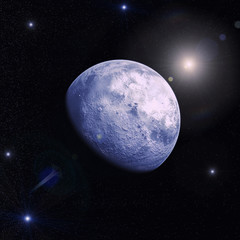 Space landscape with a planet, moon and stars