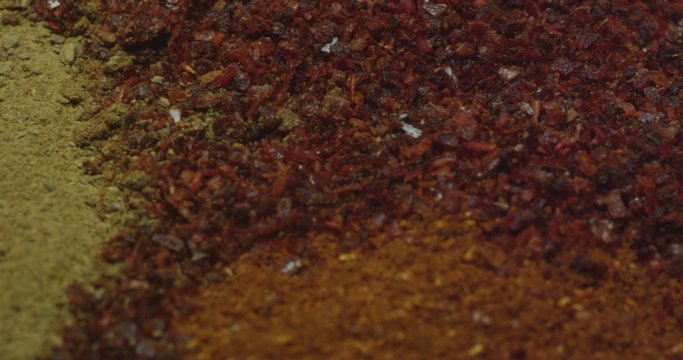 Spices cumin, paprika, turmeric, cinnamon. Macro.
