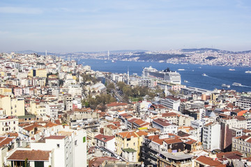 Fototapeta na wymiar a top view of the Galata area and the marina in Istanbul Kabatas