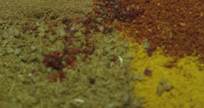 Spices cumin, paprika, turmeric, cinnamon. Macro.