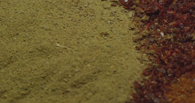 Spices cumin, paprika, turmeric, cinnamon. Macro.