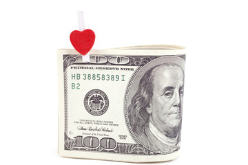 U.S. dollars with the symbol of the heart