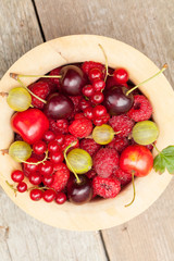 Seasonal fruits; gooseberry, currant, cherry, raspberry.
