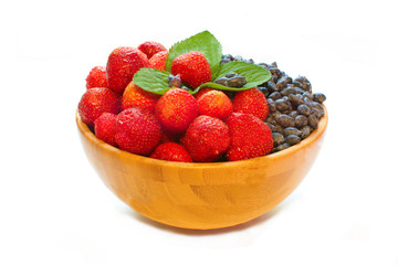 strawberries and honeysuckle on white
