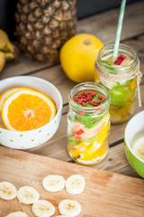 Fresh cutted fruit in jar