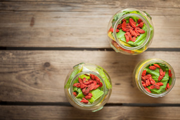 Fresh cutted fruit in jar